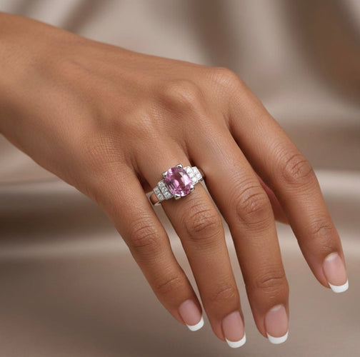 Bague 50 Bague Art déco en or gris et platine, saphir rose et diamants 58 Facettes 794117