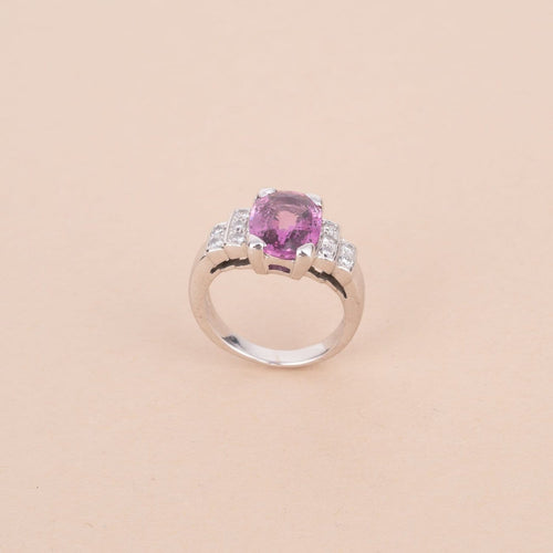Bague 50 Bague Art déco en or gris et platine, saphir rose et diamants 58 Facettes 794117