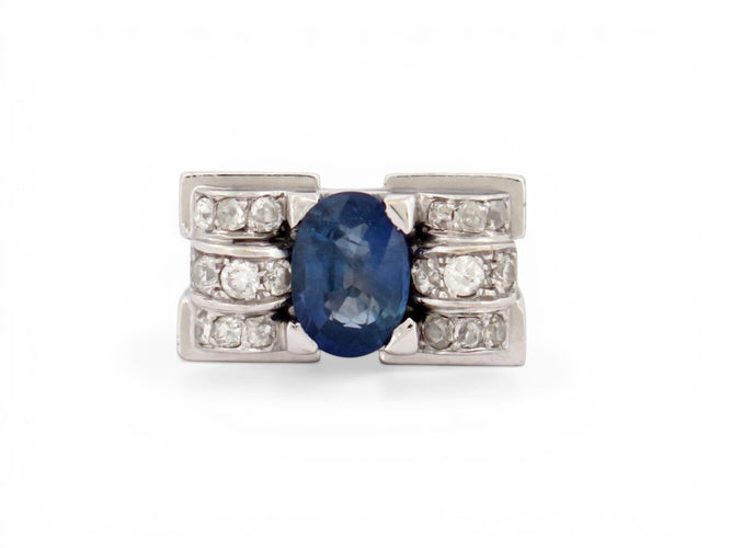 Bague 52 Bague tank Art déco en or 18k, saphir et diamants 58 Facettes 273907