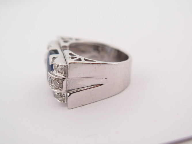 Bague 52 Bague tank Art déco en or 18k, saphir et diamants 58 Facettes 273907