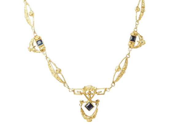 Collier Collier Art Nouveau - Draperie en or jaune et saphirs 58 Facettes 33681