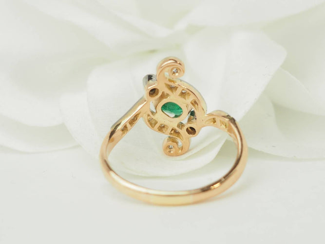 Bague 56 Bague Art Nouveau en or jaune 18 carats avec émeraude et diamants 58 Facettes 33679