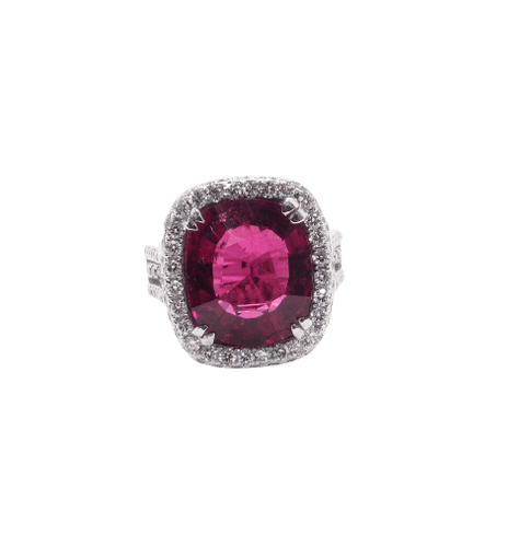 Bague 53.5 Bague rubellite et diamants en or jaune 18 carats 58 Facettes 5427