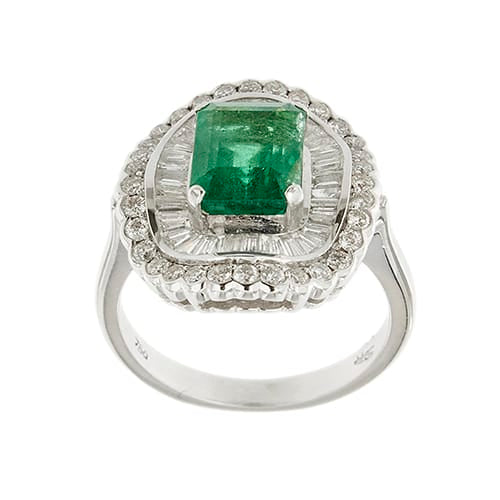 Bague 56 Bague halo en or blanc 18 ct avec émeraude et diamants 58 Facettes 38792