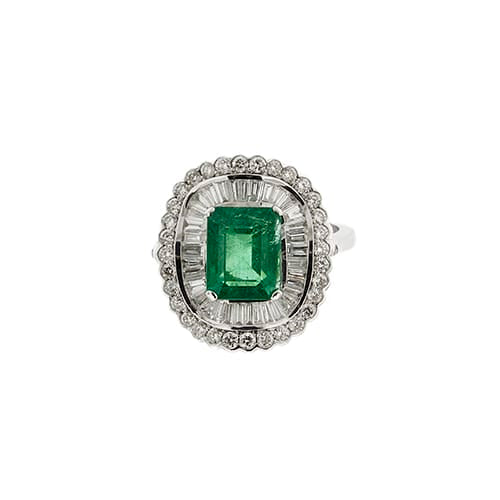Bague 56 Bague halo en or blanc 18 ct avec émeraude et diamants 58 Facettes 38792