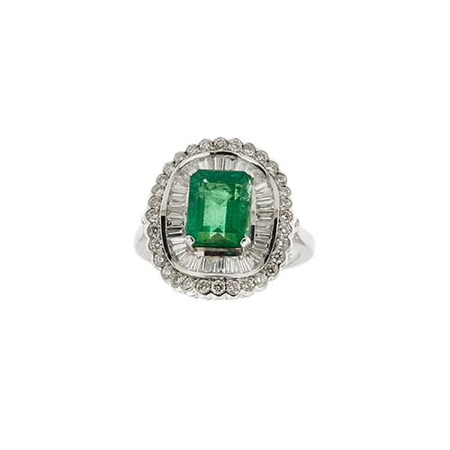 Bague 56 Bague halo en or blanc 18 ct avec émeraude et diamants 58 Facettes 38792