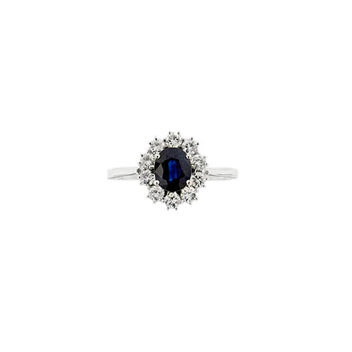Bague Bague fleur en or blanc 18 ct avec saphir et diamants 58 Facettes 38076