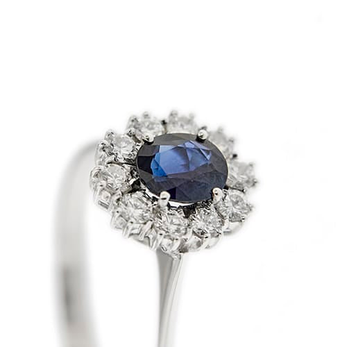 Bague Bague fleur en or blanc 18 ct avec saphir et diamants 58 Facettes 38076