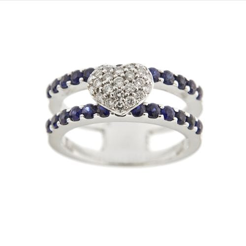 Bague 53 Bague - Double anneau en or blanc 18 ct, saphirs et diamants 58 Facettes 30559