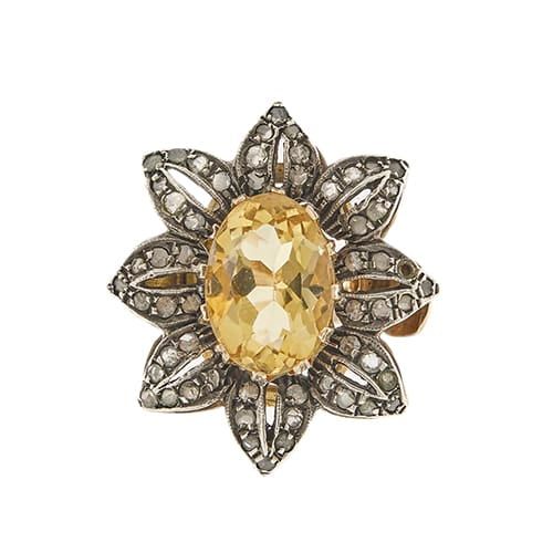 Bague Bague fleur - Citrine et diamants en or rose 18 ct 58 Facettes 35956