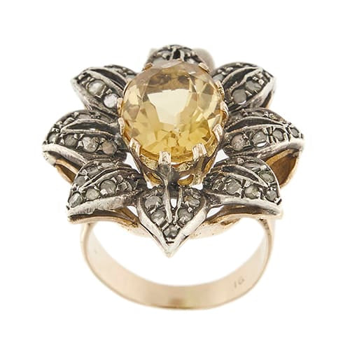 Bague Bague fleur - Citrine et diamants en or rose 18 ct 58 Facettes 35956