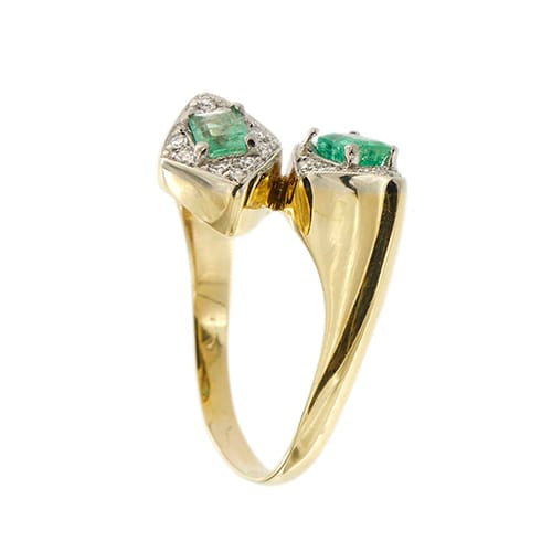 Bague 58 Bague contrarié double losange en or jaune et or blanc 18 ct, diamants et émeraudes 58 Facettes 26976