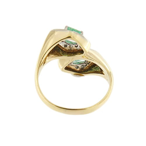 Bague 58 Bague contrarié double losange en or jaune et or blanc 18 ct, diamants et émeraudes 58 Facettes 26976