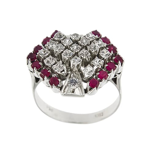 Bague 53 Bague hexagonale - Rubis et diamants en or blanc 18 ct 58 Facettes 40602