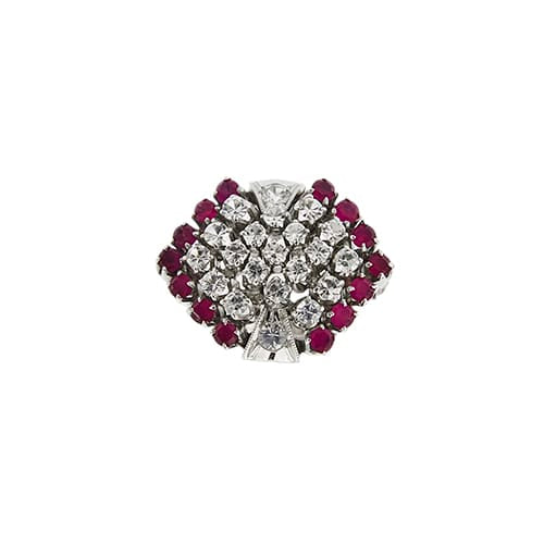 Bague 53 Bague hexagonale - Rubis et diamants en or blanc 18 ct 58 Facettes 40602