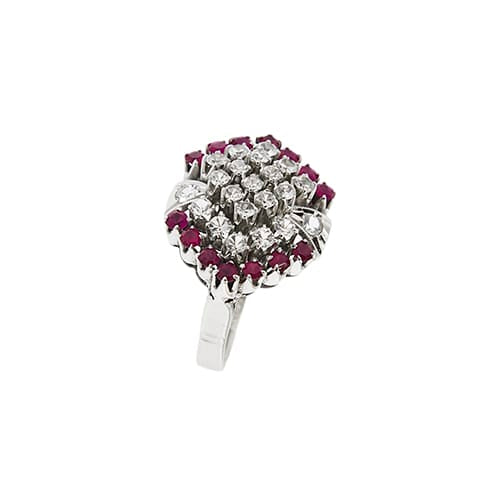 Bague 53 Bague hexagonale - Rubis et diamants en or blanc 18 ct 58 Facettes 40602