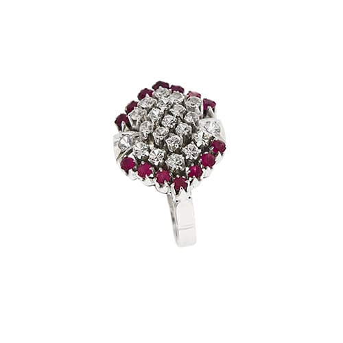 Bague 53 Bague hexagonale - Rubis et diamants en or blanc 18 ct 58 Facettes 40602