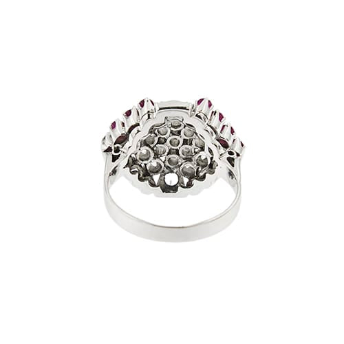 Bague 53 Bague hexagonale - Rubis et diamants en or blanc 18 ct 58 Facettes 40602