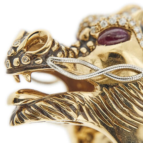 Bague 56 Roberto Coin - Bague dragon en or rose et or blanc avec diamants et rubis 58 Facettes 39051