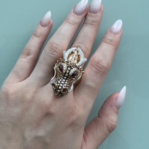 Bague 56 Roberto Coin - Bague dragon en or rose et or blanc avec diamants et rubis 58 Facettes 39051