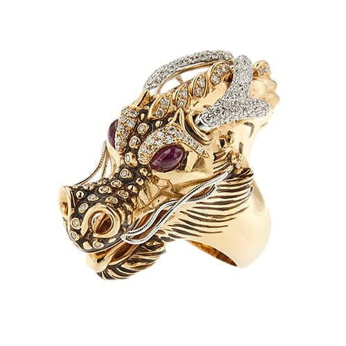 Bague 56 Roberto Coin - Bague dragon en or rose et or blanc avec diamants et rubis 58 Facettes 39051