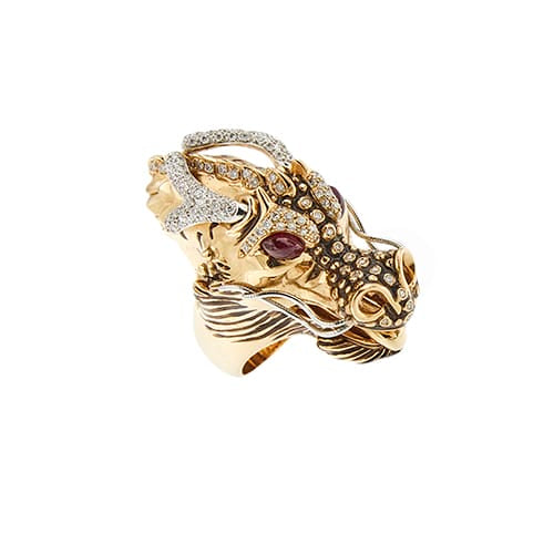 Bague 56 Roberto Coin - Bague dragon en or rose et or blanc avec diamants et rubis 58 Facettes 39051