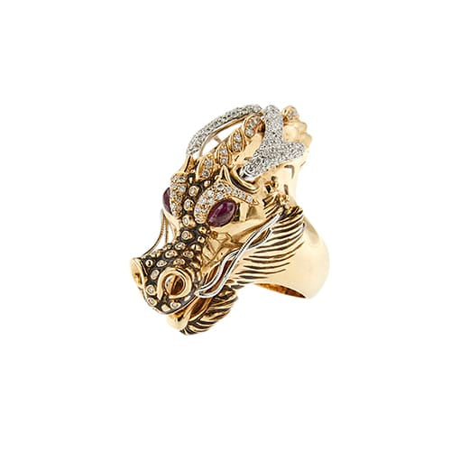 Bague 56 Roberto Coin - Bague dragon en or rose et or blanc avec diamants et rubis 58 Facettes 39051
