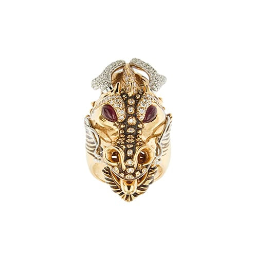 Bague 56 Roberto Coin - Bague dragon en or rose et or blanc avec diamants et rubis 58 Facettes 39051