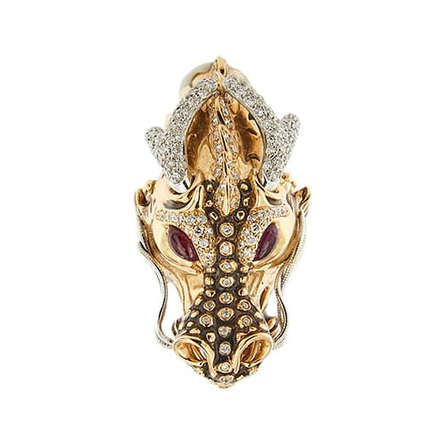 Bague 56 Roberto Coin - Bague dragon en or rose et or blanc avec diamants et rubis 58 Facettes 39051