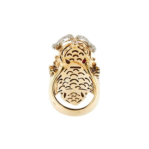 Bague 56 Roberto Coin - Bague dragon en or rose et or blanc avec diamants et rubis 58 Facettes 39051