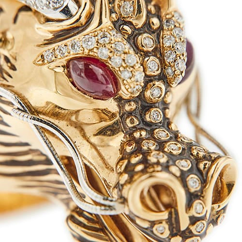 Bague 56 Roberto Coin - Bague dragon en or rose et or blanc avec diamants et rubis 58 Facettes 39051