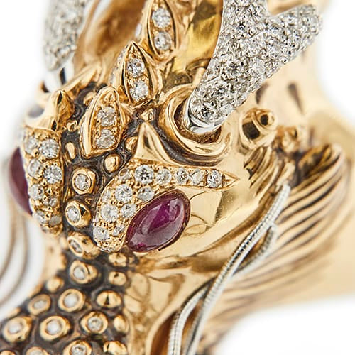 Bague 56 Roberto Coin - Bague dragon en or rose et or blanc avec diamants et rubis 58 Facettes 39051