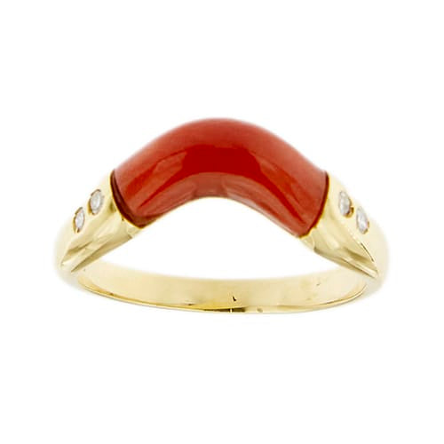 Bague 53 Bague vague en or jaune 18 ct avec corail et diamants 58 Facettes 37315