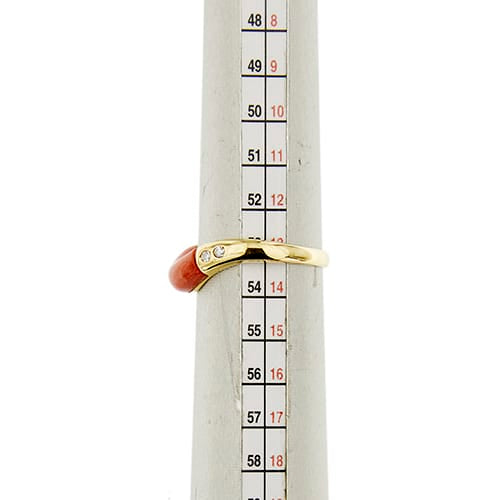 Bague 53 Bague vague en or jaune 18 ct avec corail et diamants 58 Facettes 37315