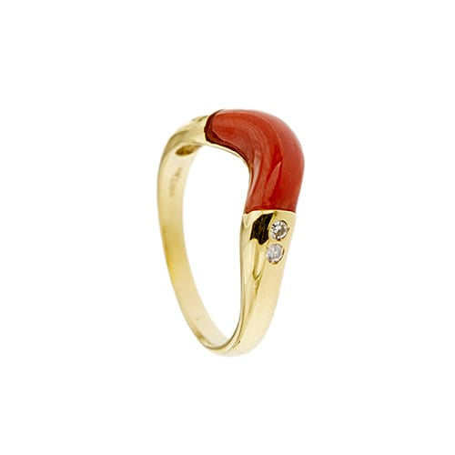 Bague 53 Bague vague en or jaune 18 ct avec corail et diamants 58 Facettes 37315