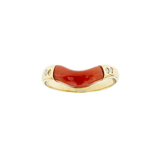 Bague 53 Bague vague en or jaune 18 ct avec corail et diamants 58 Facettes 37315