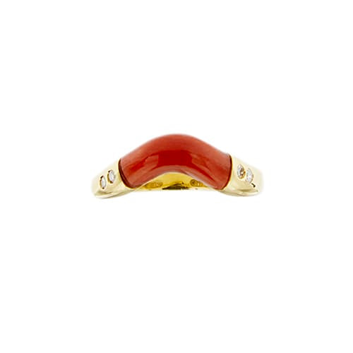 Bague 53 Bague vague en or jaune 18 ct avec corail et diamants 58 Facettes 37315