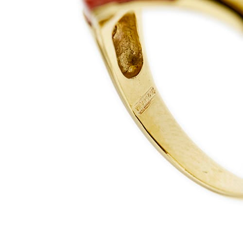 Bague 53 Bague vague en or jaune 18 ct avec corail et diamants 58 Facettes 37315