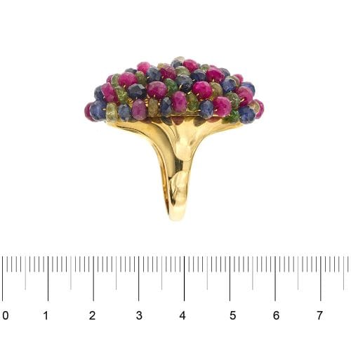 Bague 57 Bague bandeau ovale bombée en or jaune 18 ct avec rubis, saphirs et émeraudes 58 Facettes 34063