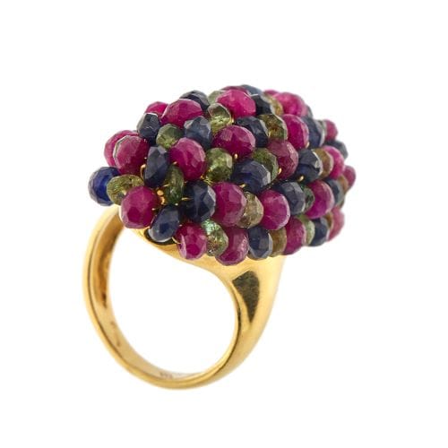 Bague 57 Bague bandeau ovale bombée en or jaune 18 ct avec rubis, saphirs et émeraudes 58 Facettes 34063