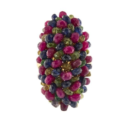 Bague 57 Bague bandeau ovale bombée en or jaune 18 ct avec rubis, saphirs et émeraudes 58 Facettes 34063