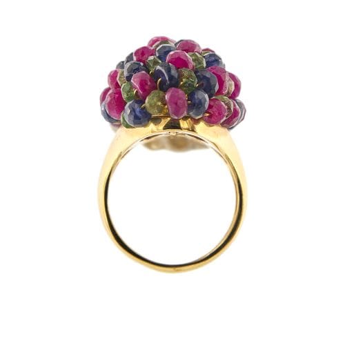 Bague 57 Bague bandeau ovale bombée en or jaune 18 ct avec rubis, saphirs et émeraudes 58 Facettes 34063