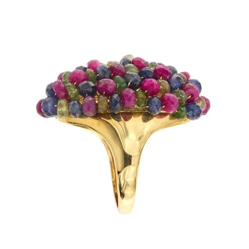 Bague 57 Bague bandeau ovale bombée en or jaune 18 ct avec rubis, saphirs et émeraudes 58 Facettes 34063