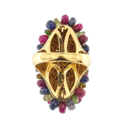 Bague 57 Bague bandeau ovale bombée en or jaune 18 ct avec rubis, saphirs et émeraudes 58 Facettes 34063