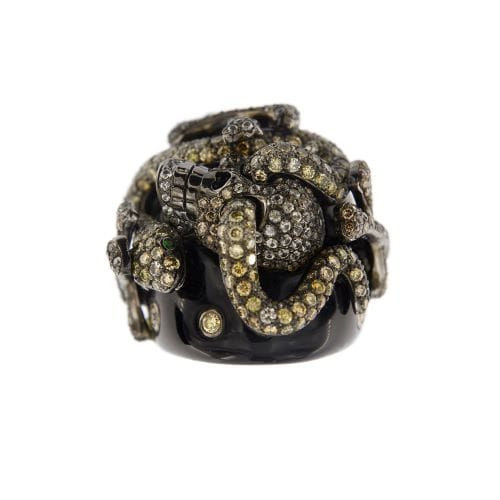 Bague Bague animalier - Diamants et émeraudes en or blanc 18 ct 58 Facettes 30443