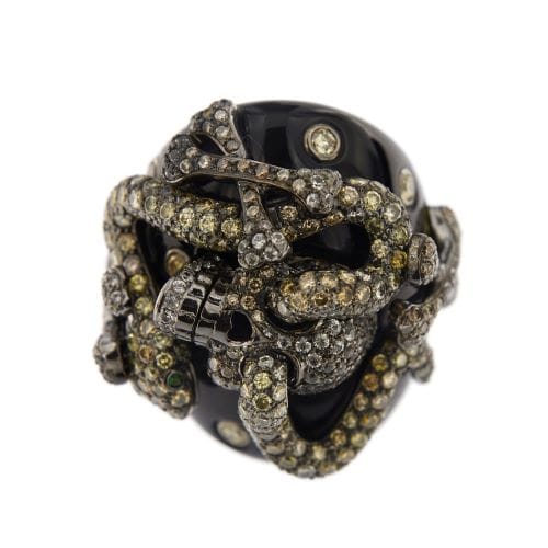 Bague Bague animalier - Diamants et émeraudes en or blanc 18 ct 58 Facettes 30443