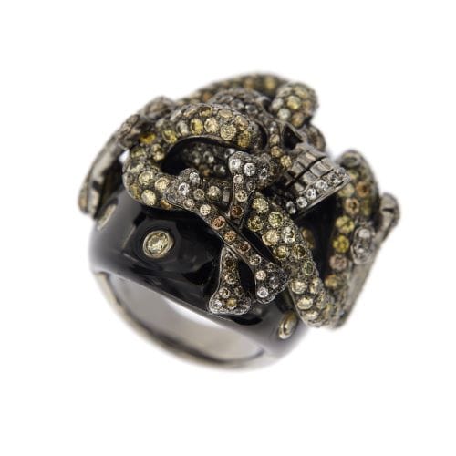 Bague Bague animalier - Diamants et émeraudes en or blanc 18 ct 58 Facettes 30443