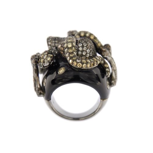 Bague Bague animalier - Diamants et émeraudes en or blanc 18 ct 58 Facettes 30443