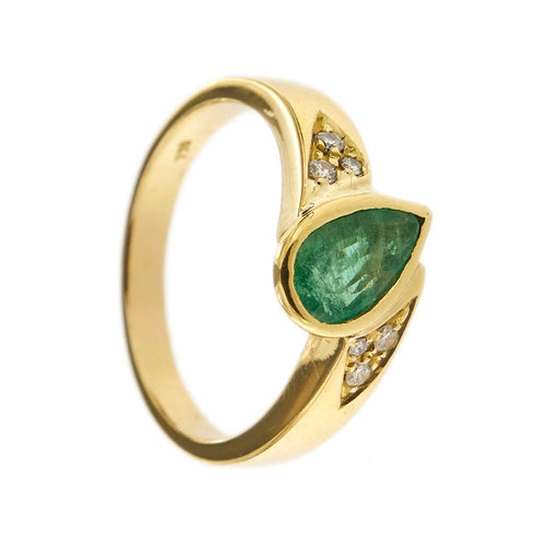 Bague Bague en or jaune 18 ct avec émeraude et diamants 58 Facettes 24033