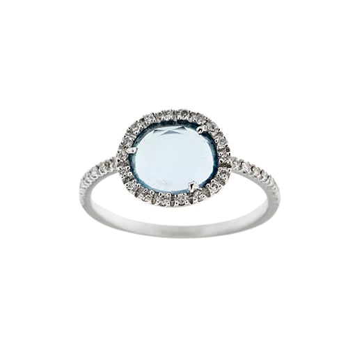 Bague 54 Bague en or blanc 18 ct avec topaze et diamants 58 Facettes 32814